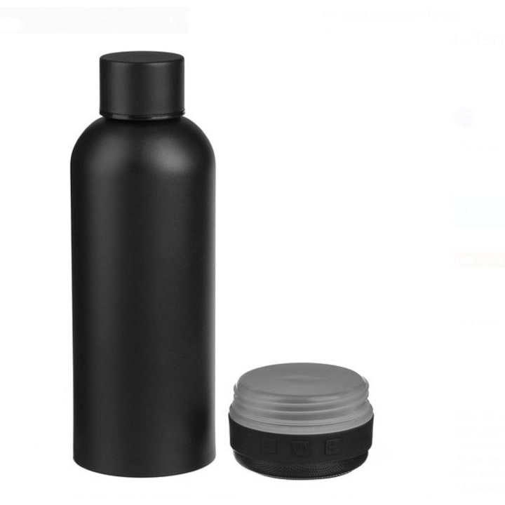 Termos cu boxa Bluetooth, 430 ml, otel inoxidabil, Negru