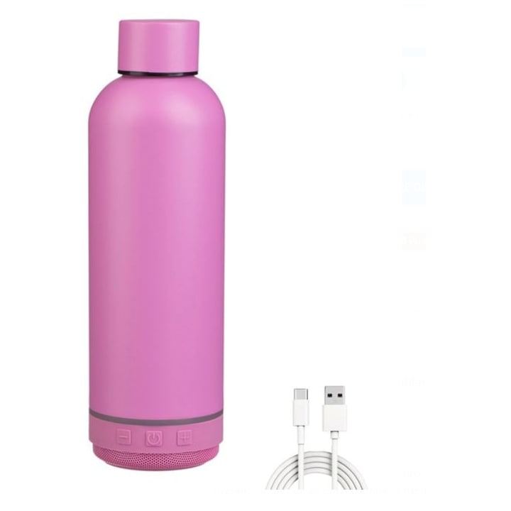 Termos cu boxa Bluetooth, 430 ml, otel inoxidabil, Roz