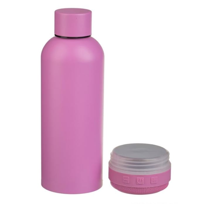 Termos cu boxa Bluetooth, 430 ml, otel inoxidabil, Roz