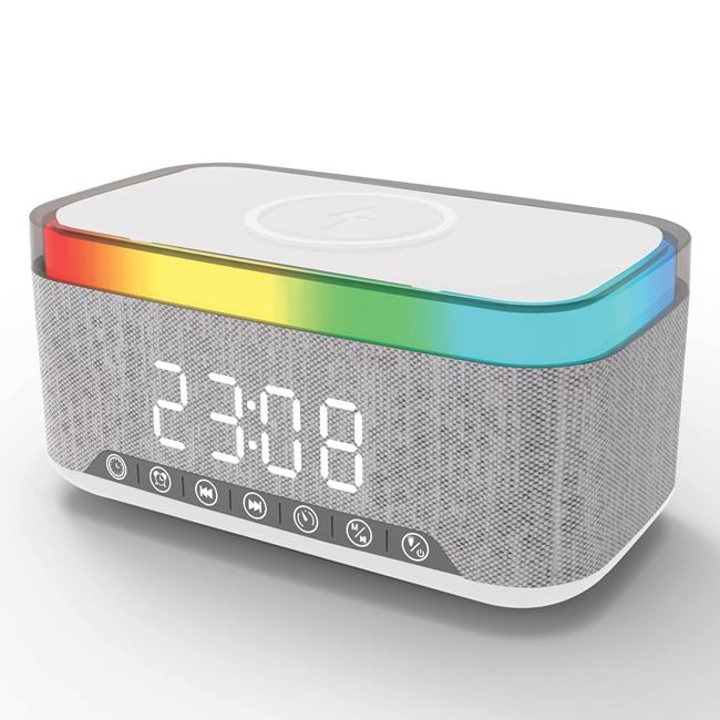 Ceas desteptator cu alarma, difuzor si incarcator wireless 15 W