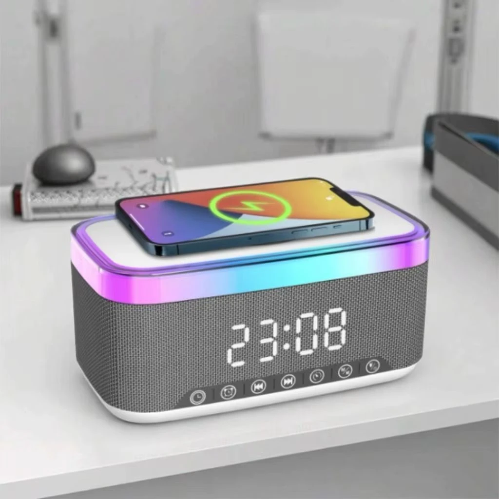 Ceas desteptator cu alarma, difuzor si incarcator wireless 15 W
