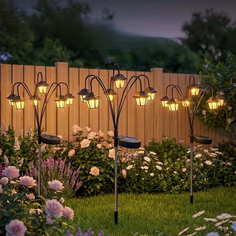 Set 2 x Lampa solara 6 felinare, IP44, LED Alb cald