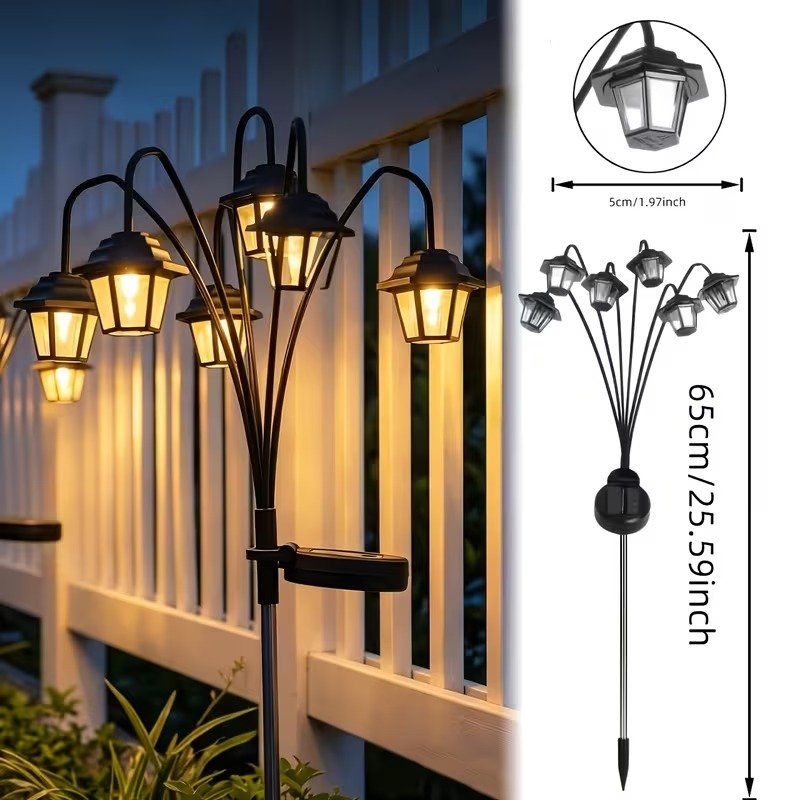 Set 2 x Lampa solara 6 felinare, IP44, LED Alb cald