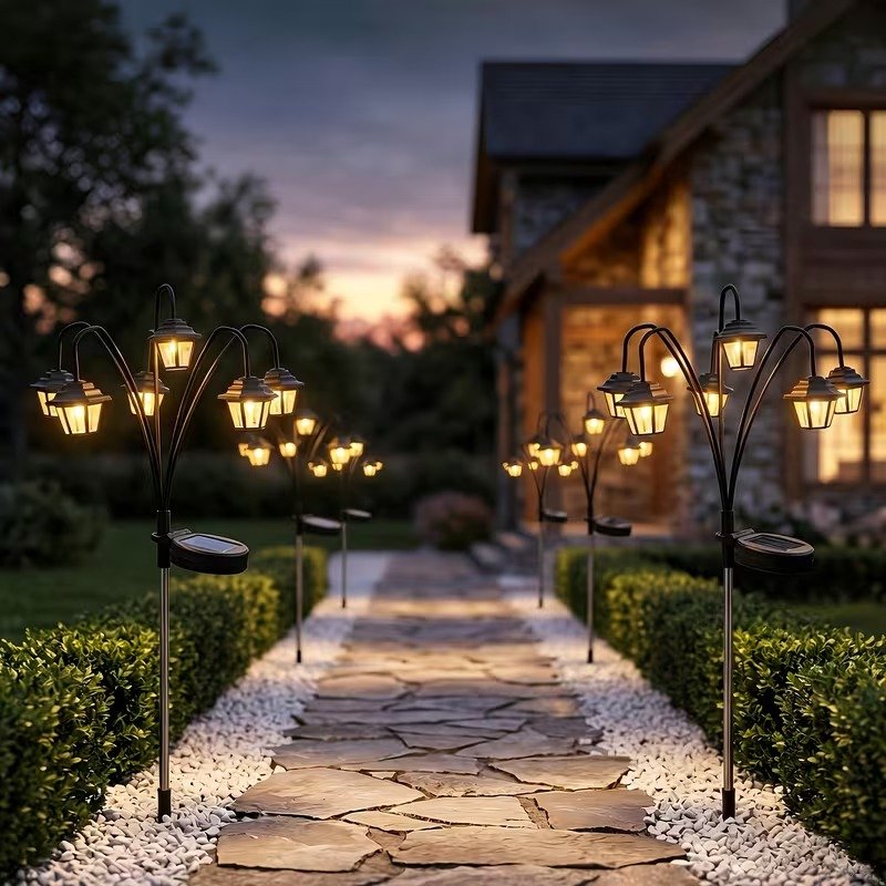Set 2 x Lampa solara 6 felinare, IP44, LED Alb cald