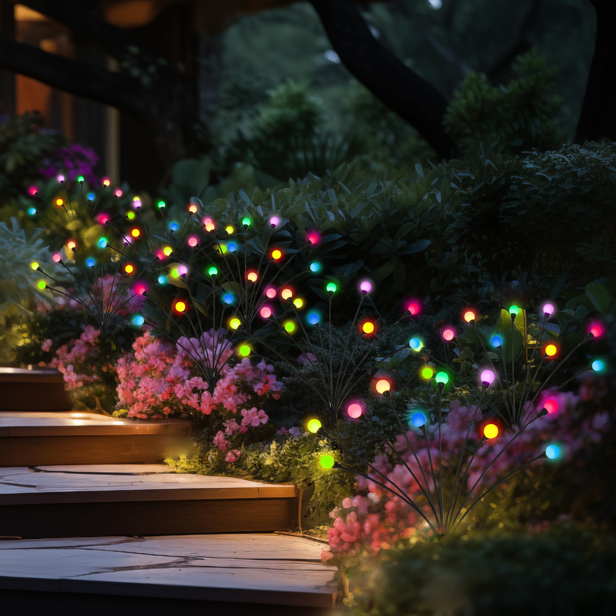 Set 4 x Lampa solara LED Multicolor, 8 bulbi licurici