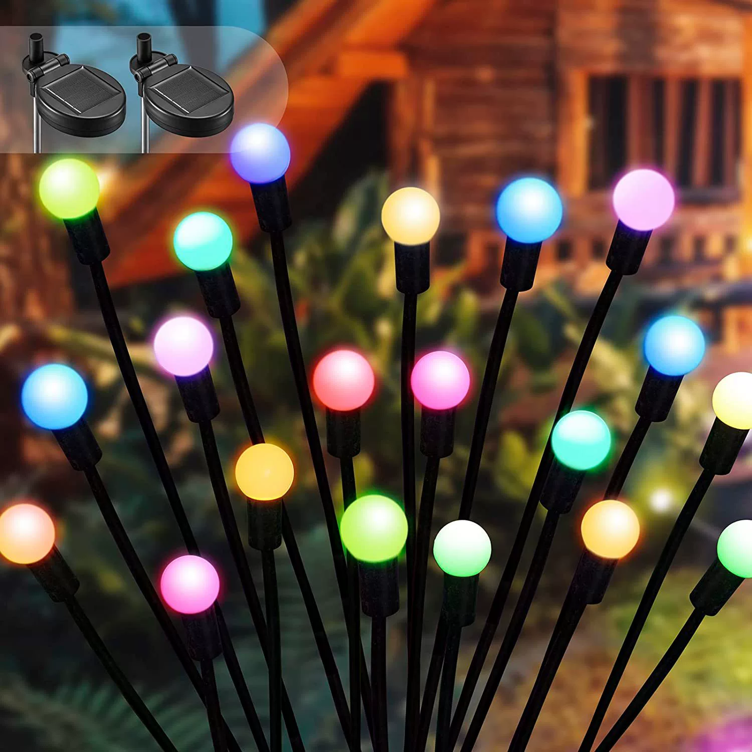 Set 2 x Lampa solara LED Multicolor, 8 bulbi licurici