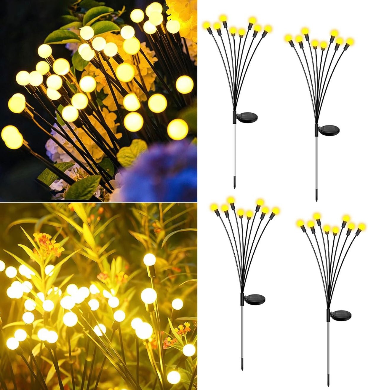 Set 2 x Lampa solara LED Alb Cald, 8 bulbi licurici