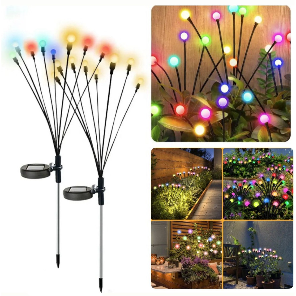 Set 4 x Lampa solara LED Multicolor, 8 bulbi licurici