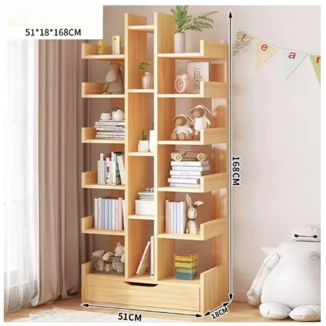 Biblioteca decorativa cu 18 polite si sertar integrat, 51x18x168 cm