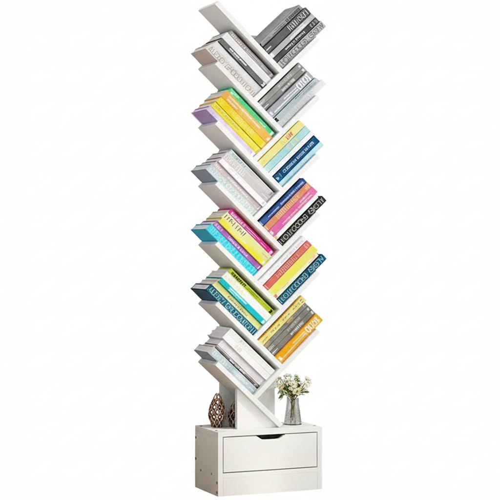 Biblioteca decorativa tip arbore cu 12 niveluri si sertar