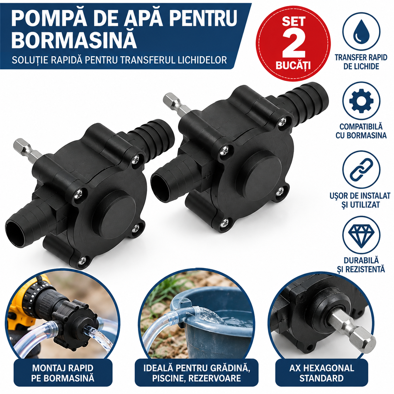 Pompa de transfer auto-aspiranta pentru bormasina, 25 L/min