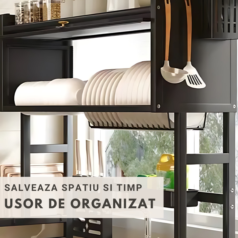 Raft scurgator vase si tacamuri, 85 cm, Otel inoxidabil, Negru