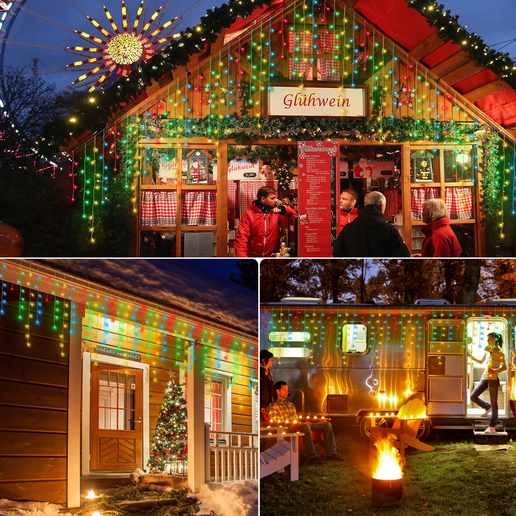 Instalatie franjuri 300 LED, 12 Metri lungime, Multicolor