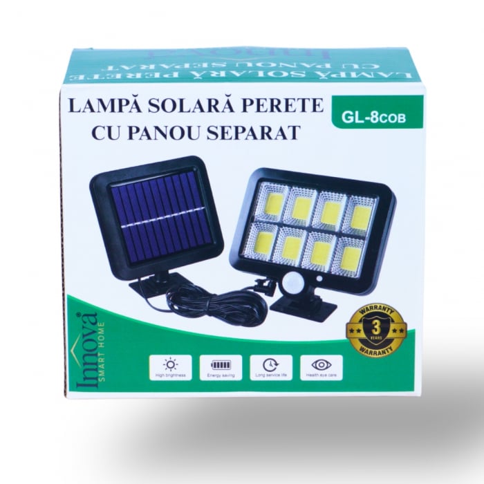 Proiector solar 160 LED 8 COB, Senzor de lumina si miscare