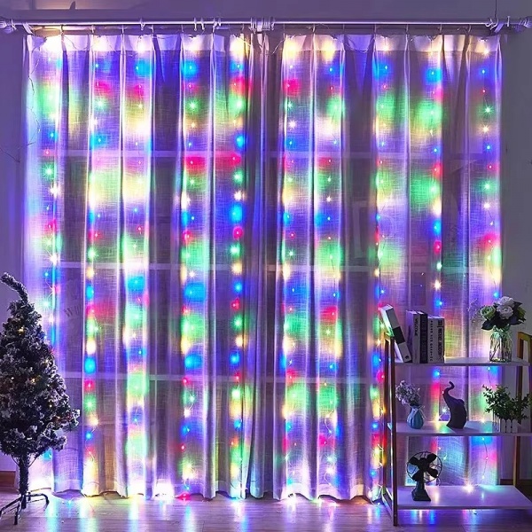 Instalatie Perdea LED 3x3 Metri, 300 LED, 8 Moduri de Iluminare, Multicolor