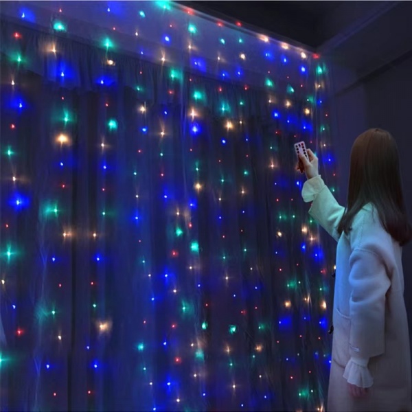 Instalatie Perdea LED 3x3 Metri, 300 LED, 8 Moduri de Iluminare, Multicolor
