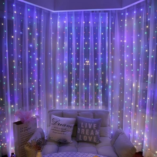 Instalatie Perdea LED 3x3 Metri, 300 LED, 8 Moduri de Iluminare, Multicolor