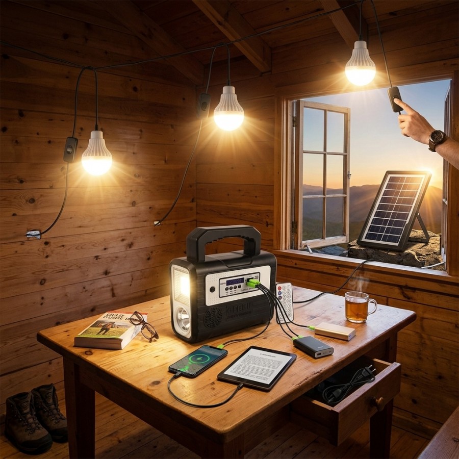Kit panou solar 3 becuri LED, Radio Bluetooth, GDPLUS GD-8028