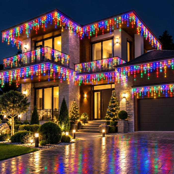 Instalatie franjuri 300 LED, 12 Metri lungime, Multicolor