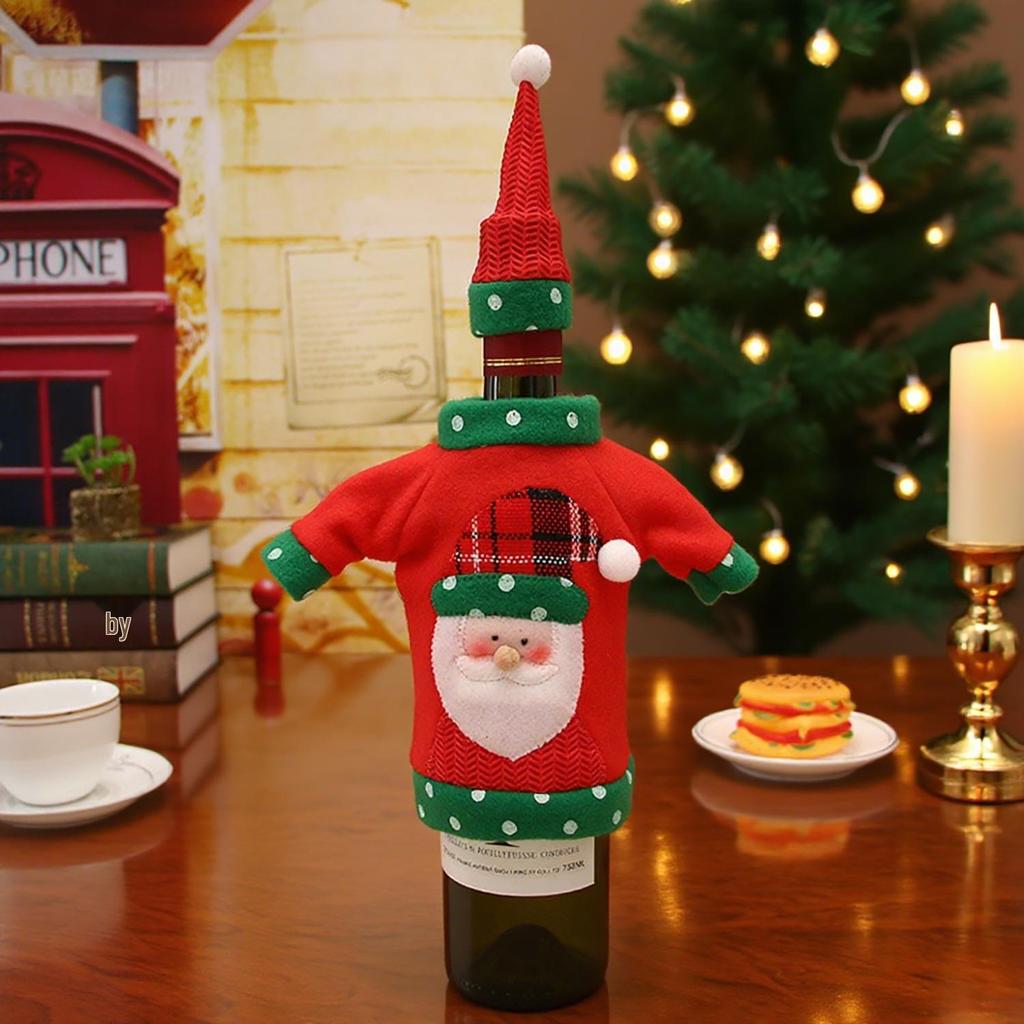 Set 2 huse festive pentru sticla de vin, decoratiune de Craciun - 2