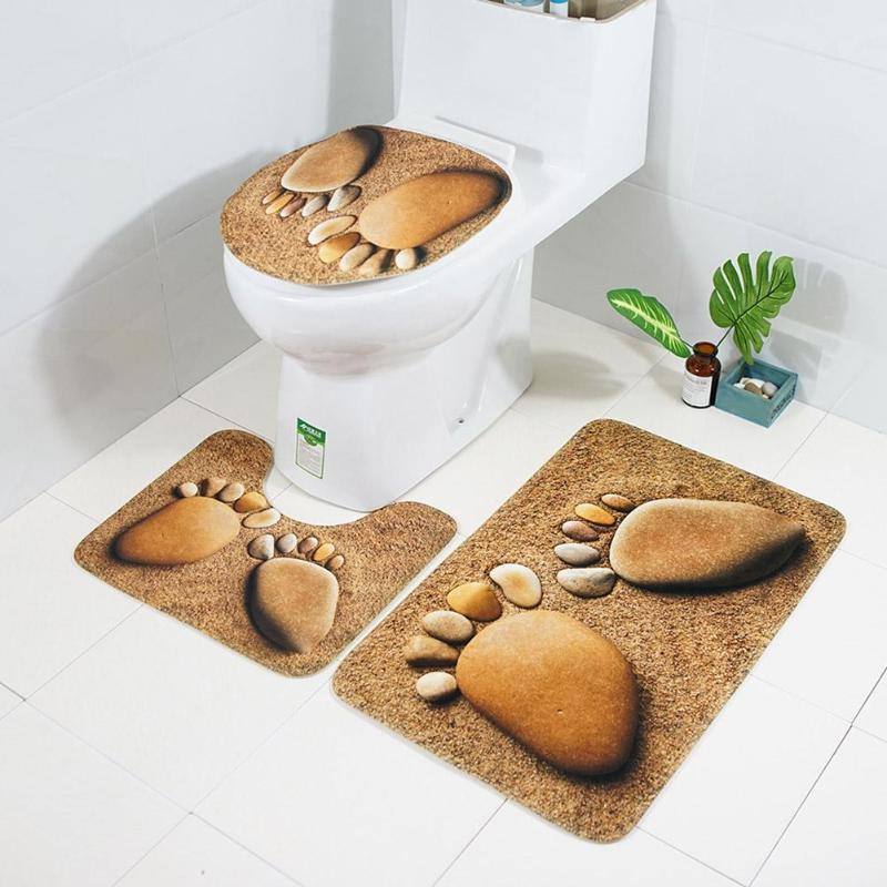 Set 3 Covorase de baie FizioTab, antiderapante, Model Labe - Maroniu