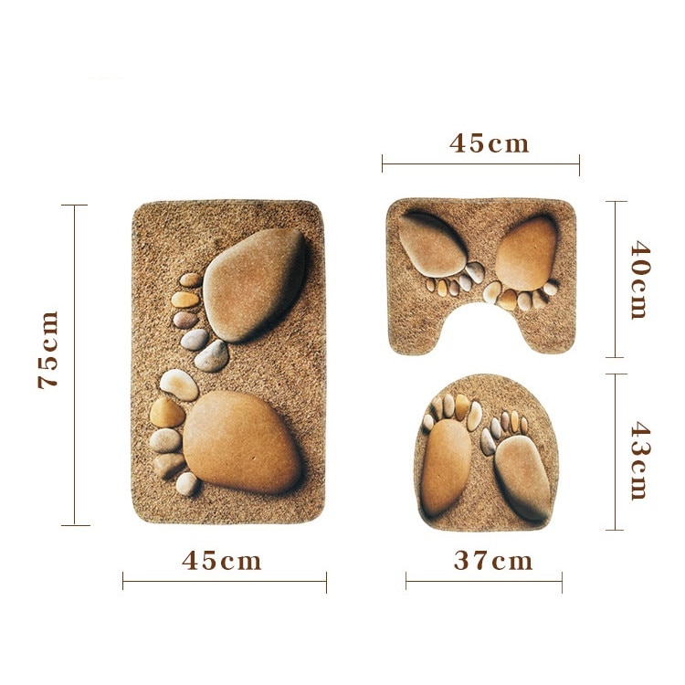 Set 3 Covorase de baie FizioTab, antiderapante, Model Labe - Maroniu