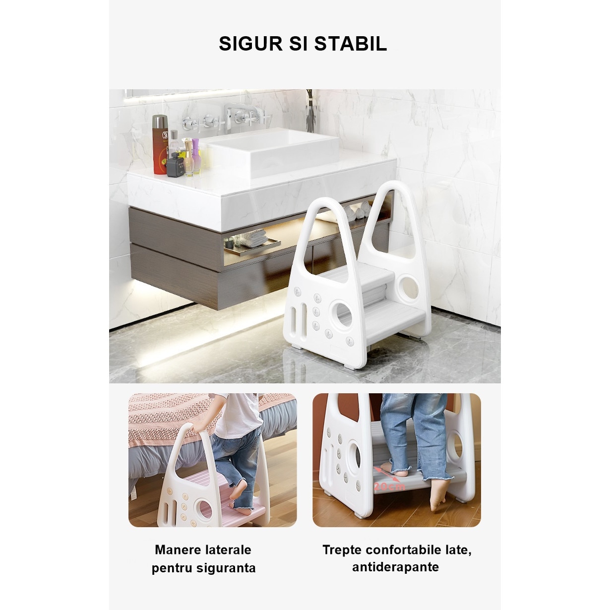 Inaltator cu manere pentru copii, suprafata antialunecare, Alb/Gri