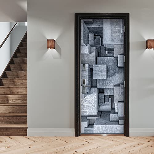 Autocolant decorativ pentru usa - 77 x 220 cm, Grey Blocks