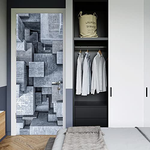 Autocolant decorativ pentru usa - 77 x 220 cm, Grey Blocks