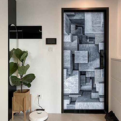 Autocolant decorativ pentru usa - 77 x 220 cm, Grey Blocks
