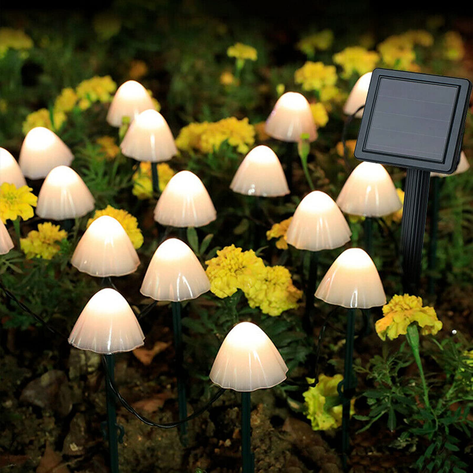 Decoratiune solara 12 ciupercute LED alb cald