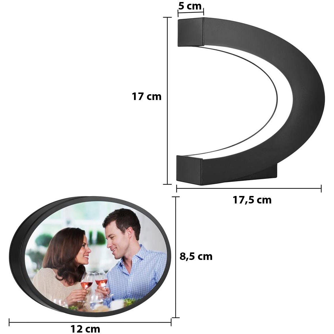 Rama foto cu levitatie magnetica, Negru, lumina LED