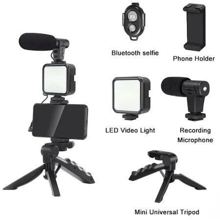 Kit video Vlogging, Trepied cu microfon si lumina