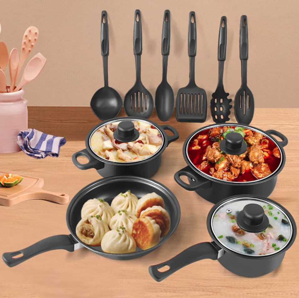 Set gatit 13 piese, Ustensile din silicon, Negru