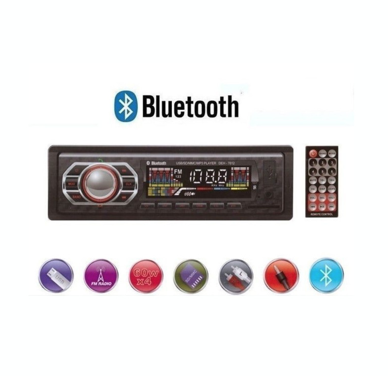 Radio MP3 player auto cu telecomanda, Bluetooth, USB, SD, AUX, 4x60W