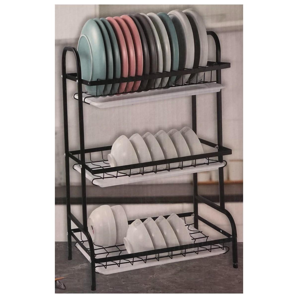 Suport metalic de vase, 3 niveluri, supraetajat, Negru