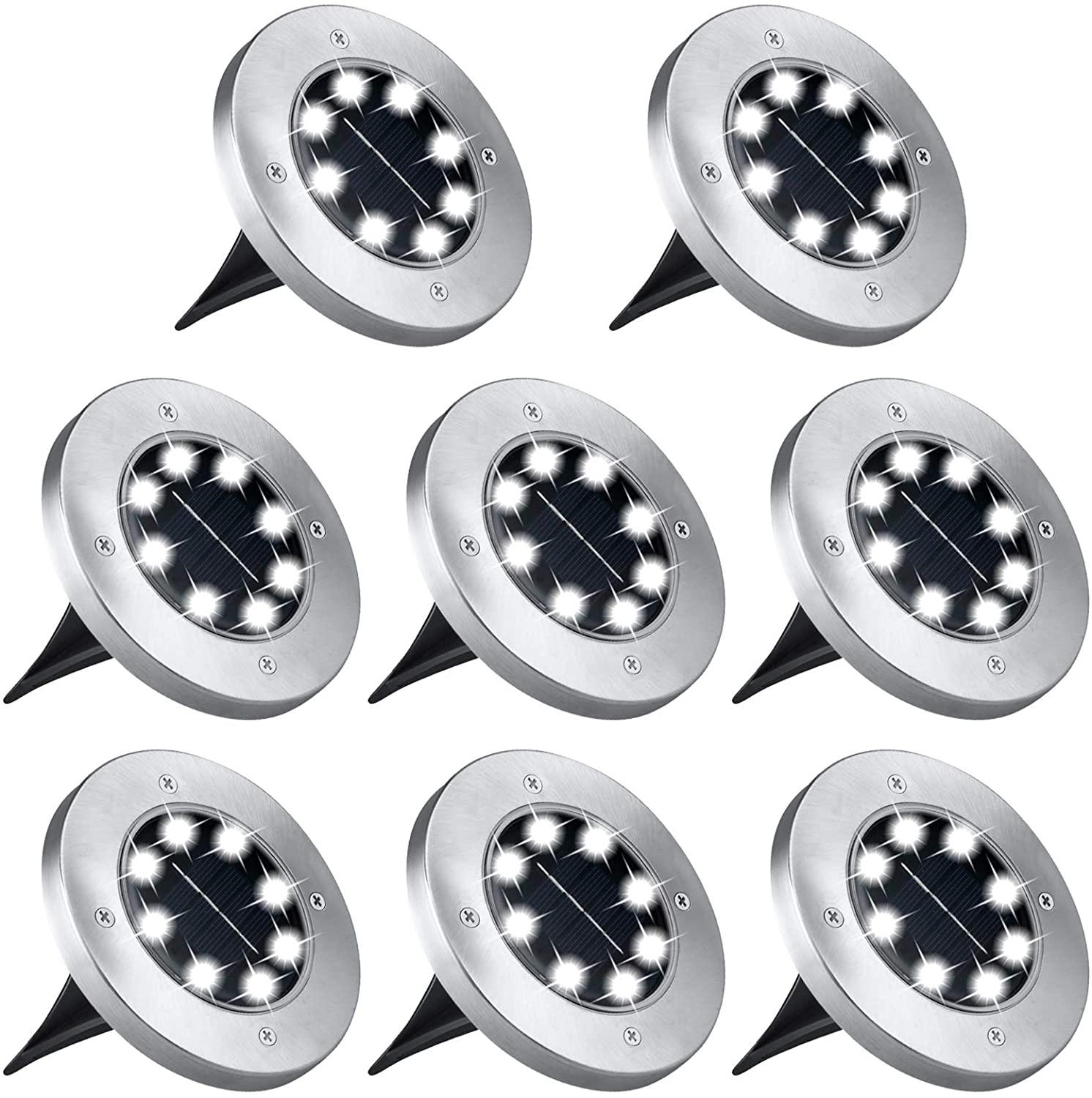 Set 4/8/12 lampi solare pentru pamant, Silver Disk Lights