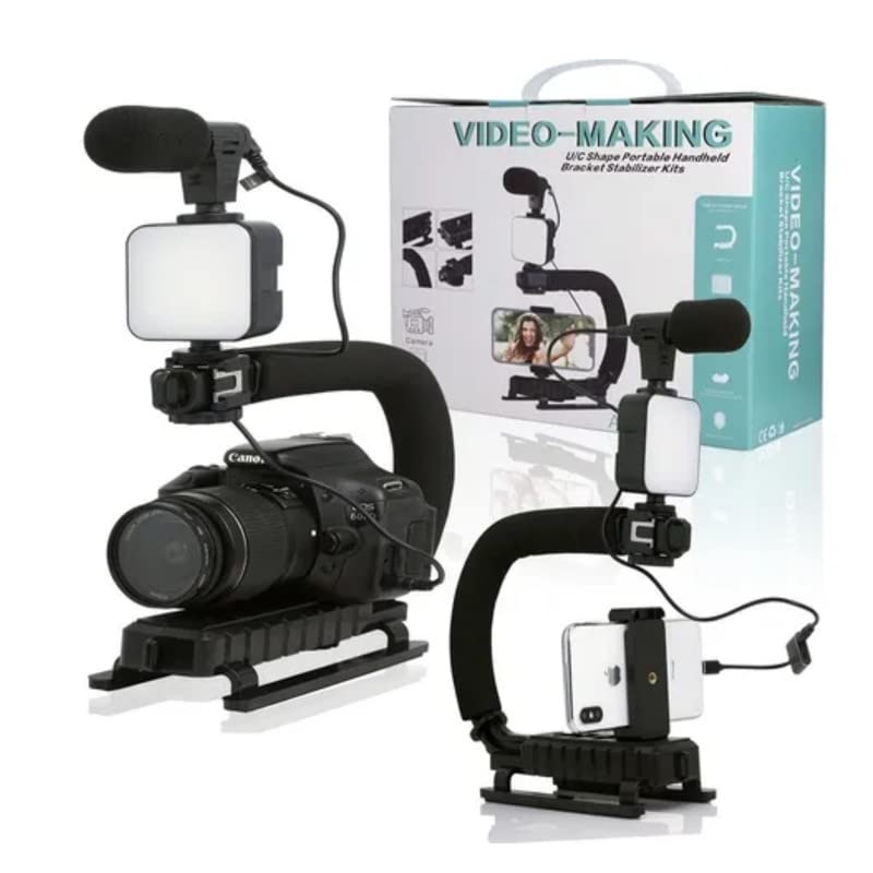 Kit profesional video Vlogging, Trepied cu microfon si lumina