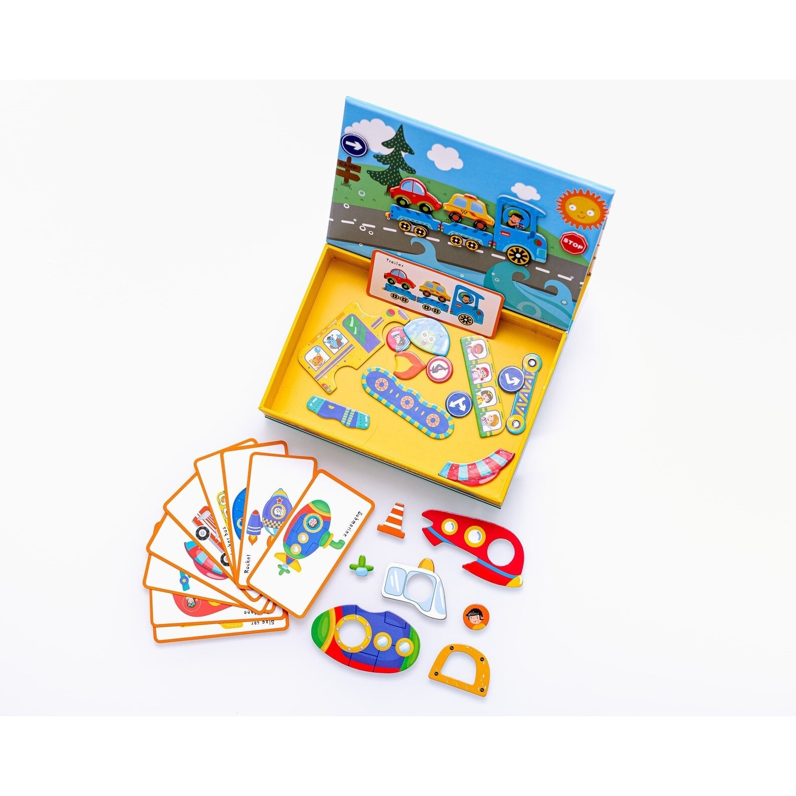 Cutie cu puzzle Magnetic Play Box, Vehicule 75 piese