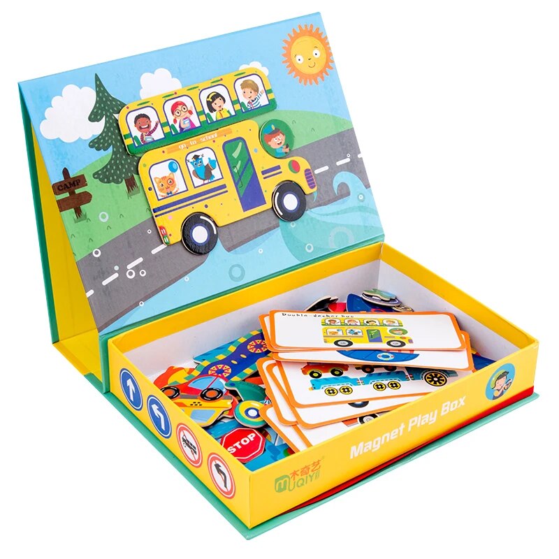 Cutie cu puzzle Magnetic Play Box, Vehicule 75 piese