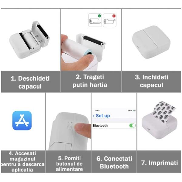 Mini imprimanta pentru telefon + 3 role de hartie termica