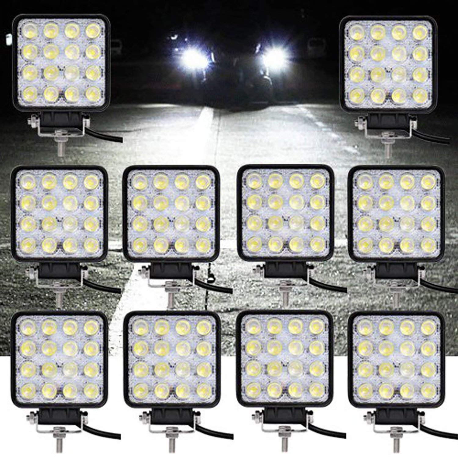 Set 10 proiectoare 16 LED 48W auto OFF-ROAD, IP 67