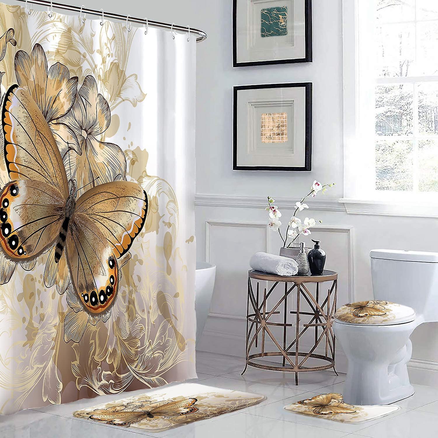 Set baie 2 piese: perdea si covoras, Gold Butterfly