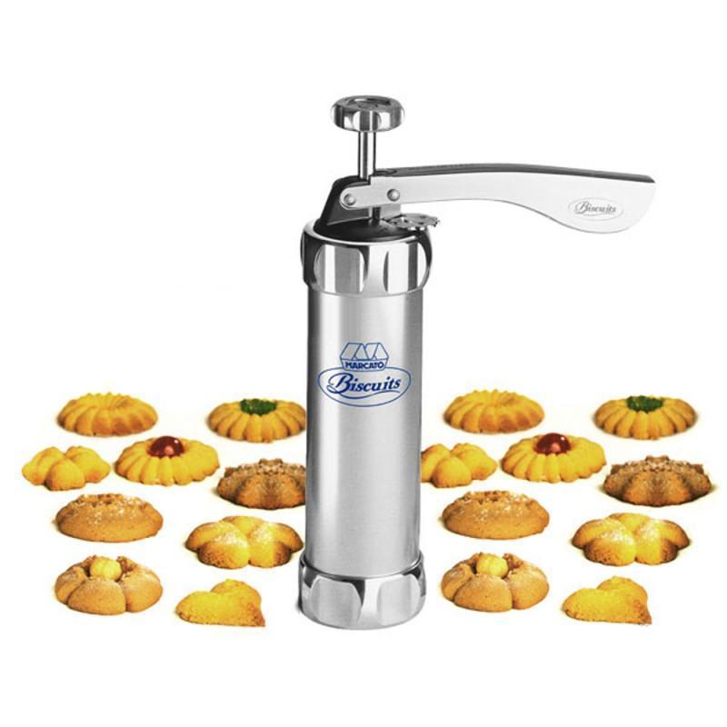 Aparat de inox pentru biscuiti si fursecuri, 10 forme si 4 accesorii de ornare