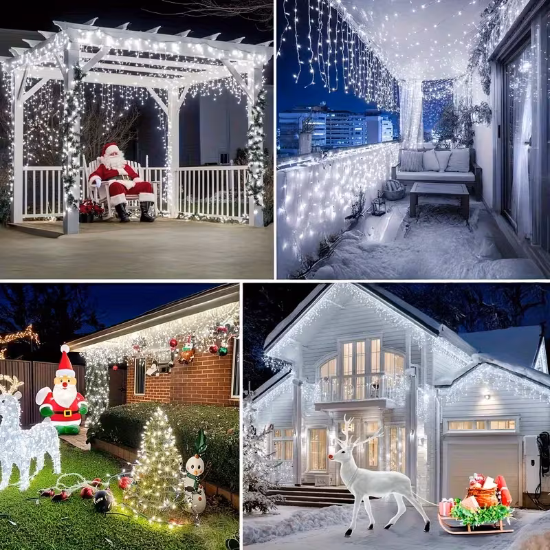 Instalatie franjuri, cu LED-uri tip turturi, 12 metri, Alb rece