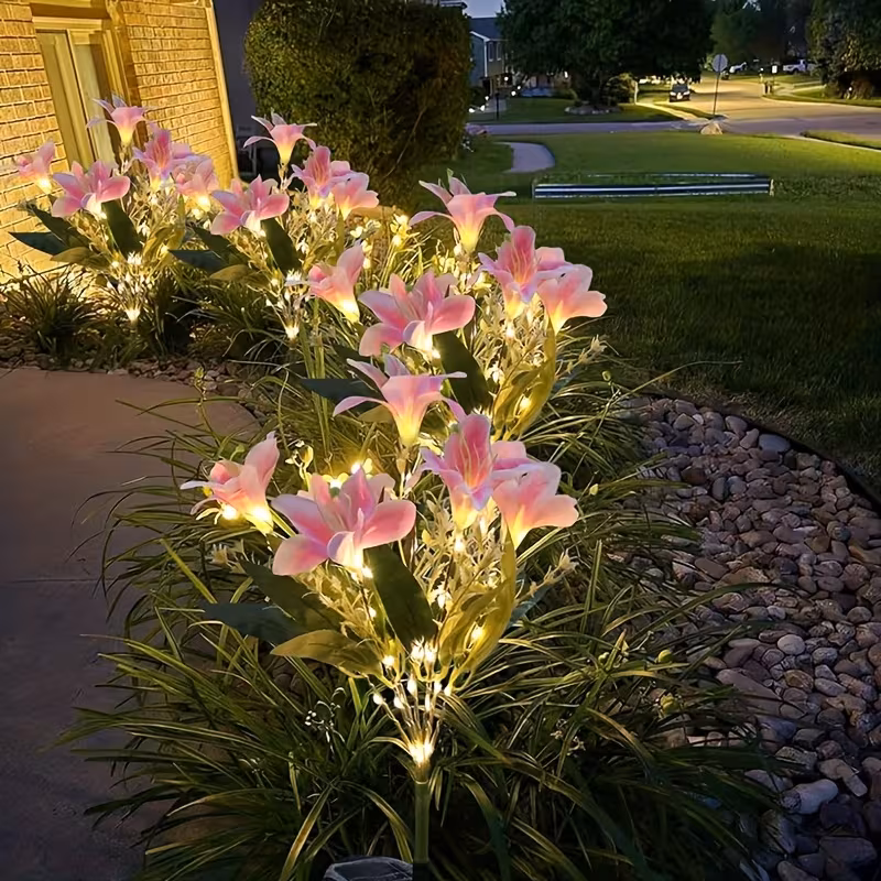 Set 2 x lampa solara 70 cm, 6 crini roz