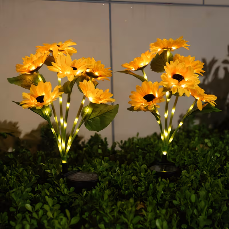 Set 2 x lampa solara 5 flori, 70 cm, Floarea Soarelui