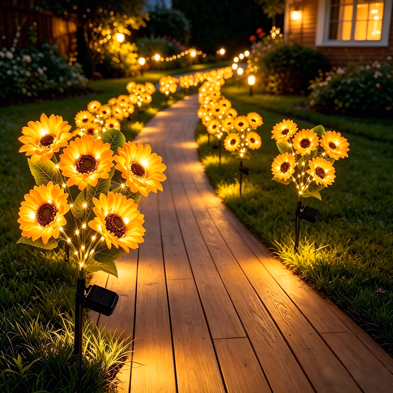 Set 2 x lampa solara 5 flori, 70 cm, Floarea Soarelui