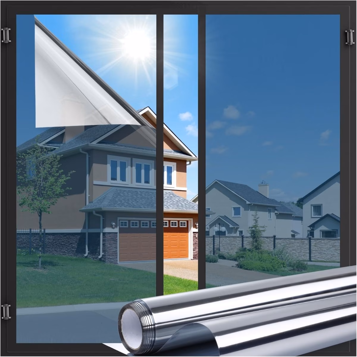 Set 2 x Autocolant geamuri, protectie UV, 60 x 300 cm, Argingtiu