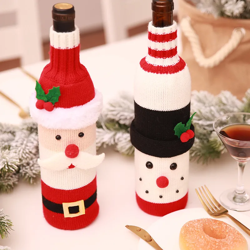 Set 2 huse festive pentru sticla de vin, decoratiune de Craciun - 1